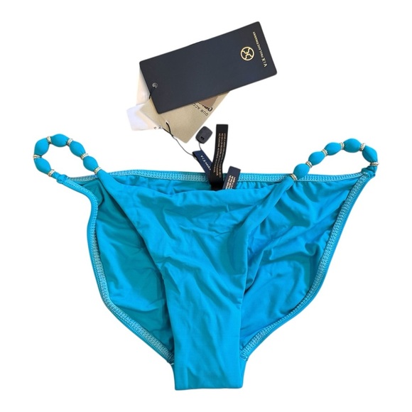 Vix Aqua Blue Solid Beads Full Coverage Bikini Bottoms NWT - Picture 2 of 5